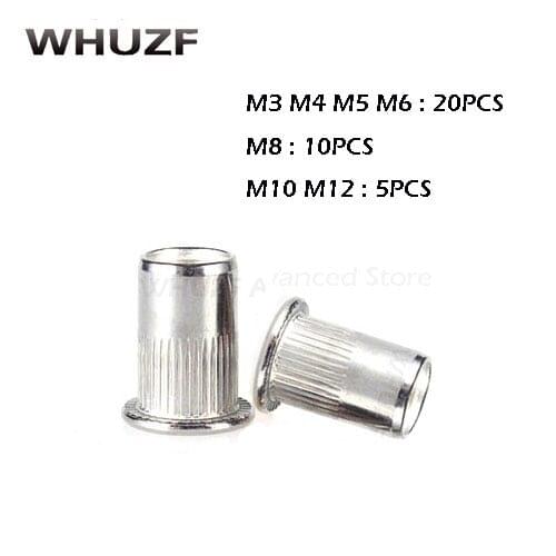100Pcs 304 Stainless Steel Rivet Flat Head Threaded Rivet Insert Nutsert Cap Rivet Nut Kit M3 M4 M5 M6 M8 M10 M12