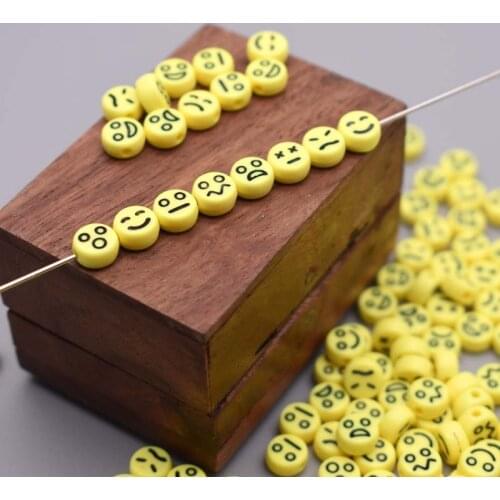100pcs 4x7mm Yellow Emotico Beads Yellow Smile Face Various Emoticons Beads For Jewelry Making Diy Bracelet Neckla