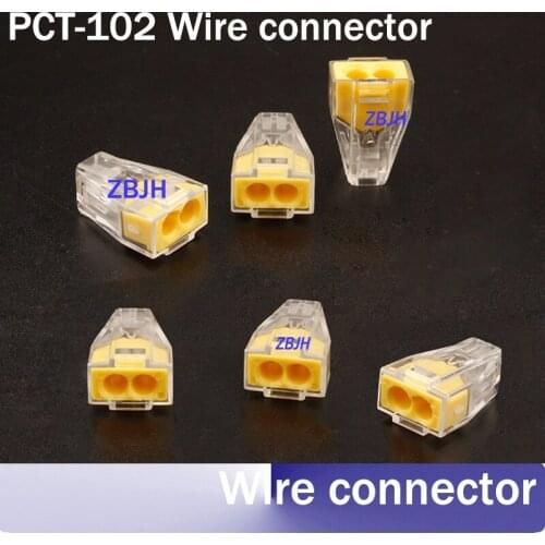 100pcs PCT-102 Push wire wiring connector For Junction box 2 pin conductor terminal block wire connector PCT-102wiring connector