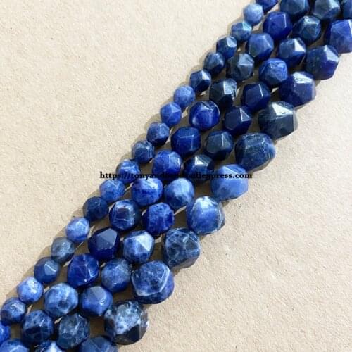 15" Natural Stone Big Cuts Faceted Blue Sodalite Round Loose Beads 6 8 10 mm Pick Size