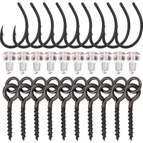 30pcs Carp Fishing Set Fish Hook Bighead Carp Fishing Line Set Combo Fishing Set Carp Round Ring Screw For Locking Soft Baits