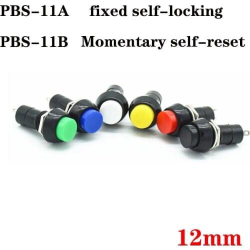 5pcs PBS-11A PCB-11B 12mm Momentary Latching Push Button Switch Self-Reset Self-Locking Pushbutton Switch 3A 250AC 2Pin