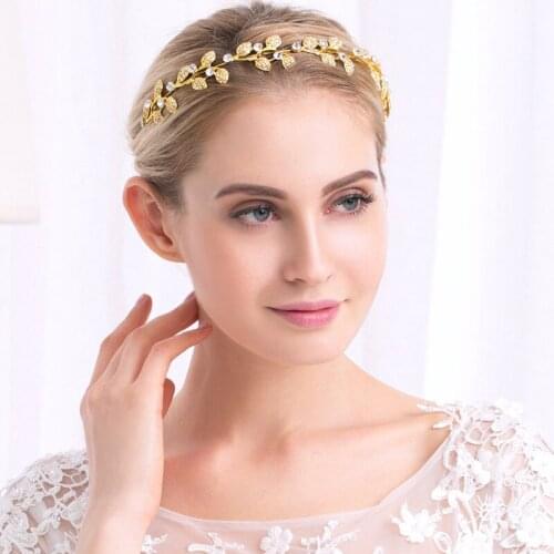 ACRDDK Shiny Leaves Rhinestone Headband Gold/Silver Color Hairband Fashion Women Bridal Wedding Hair Jewelry Accessories