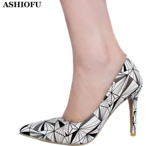ASHIOFU Handmade Ladies High Heel Pumps Faux-leather Party Prom Dress Shoes Large Size Evening Club Fashion Court Pumps Shoes