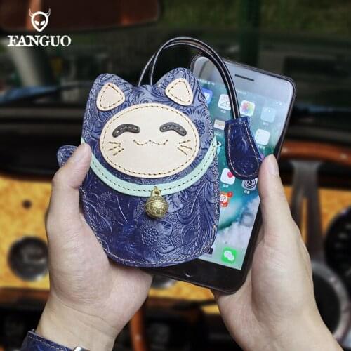 Cartoon Pull Type Keychain Men Key Wallet Real Leather Car Key Holder Housekeepers Case For Women Small Keys Ring Bag