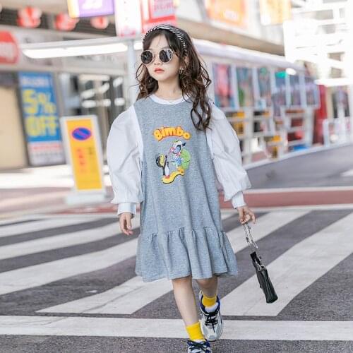 Kids Girls Cartoon Hoodie Dress 8 10 years 2021 Spring New Bubble Sleeve Dress
