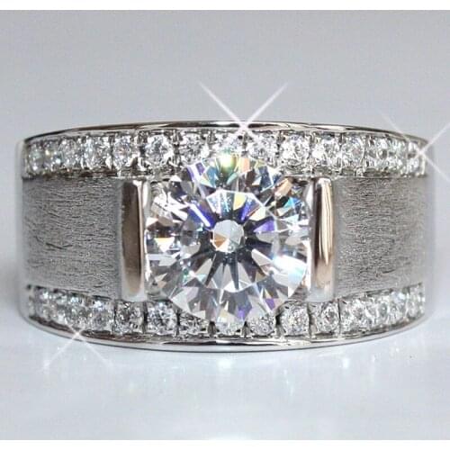 Mens Real Solid 925 Sterling silver ring finger Luxury 1.5 ct Diamond Ring for boy white Sapphire Wedding Jewelry gift