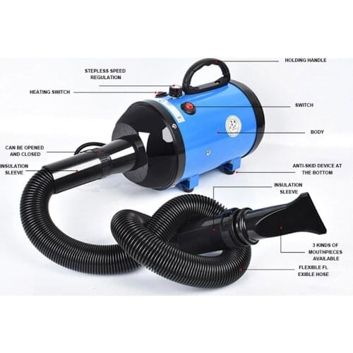 Hair Dryer Professional Pet Hair Dryer Set Five-Color Eu Plug 2600W Cat Dog Grooming Strong-Power Low Noice Blower with 3 Nozzle