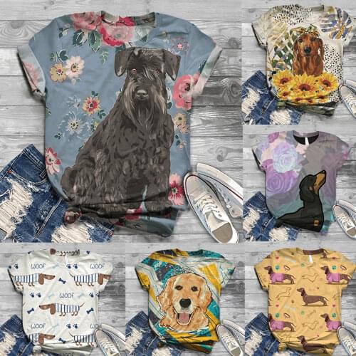 Fashion Women T-shirts Short Sleeve 3D Cute Dog Animal Printed Harajuku High Street O-neck Tops Tee T-shirt Top Women Tshirts