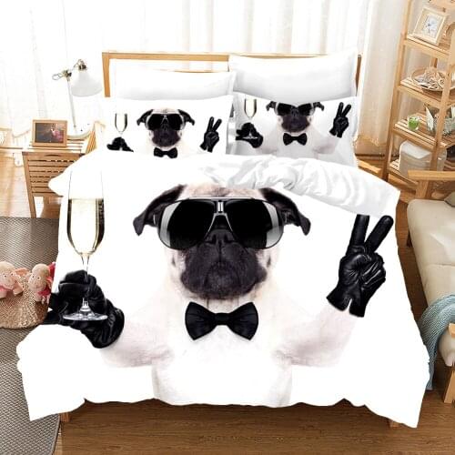 3D Cute Funny Animal Dog Pug Print Duvet Cover Set Sad Happy Dogs Bedclothes King Queen Size Delicate Soft Comforter Bedding Set