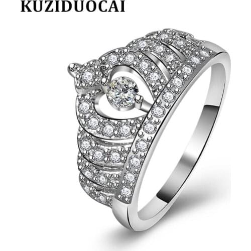 Kuziduocai New Fashion Jewelry Zircon Stainless Steel Crown Wedding Bride Party Rings For Women Girls Gifts Anillos Bague R-797