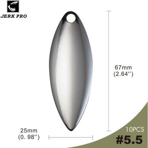JERK PRO 10PCS Size 5.5 Smooth Steel Willow leaf Spinner Blades Spinnerbait Parts For Fishing Lures Angler’s Tackle Craft