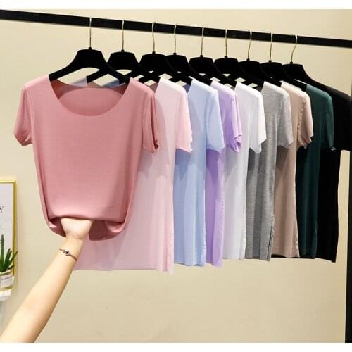 Modal Short-Sleeved Women T-Shirts 2021 Summer New O-Neck Short-Sleeved Slim Casual All Match Female Pulls Tops Tees