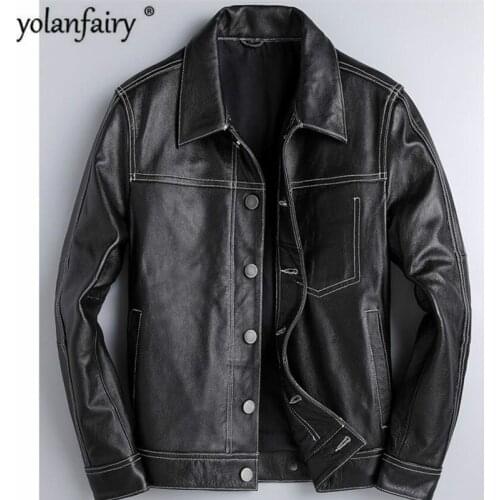 Genuine Leather Jacket Men Cow Leather Mens Leather Jacket Motorcycle Real Leather Jacket Men Jaqueta De Couro 1807 YY1019