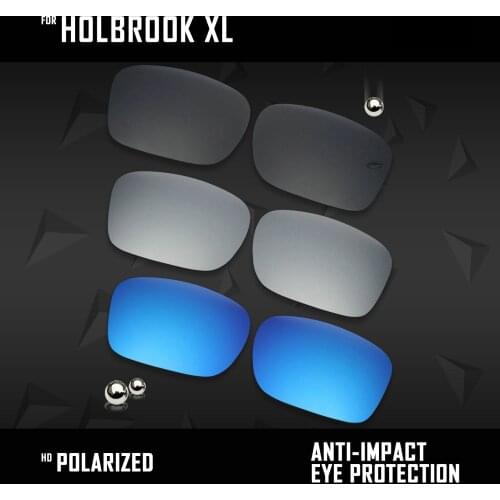 OOWLIT 3 Pairs Polarized Sunglasses Replacement Lenses for Oakley Holbrook XL OO9417-Black & Silver & Ice Blue