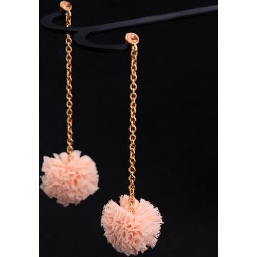 Bulk Price Pink Cotton Line Pompon Thread Crystal Earrings 2018 Ethnic Long Drop Earrings For Women Indian Jewelry