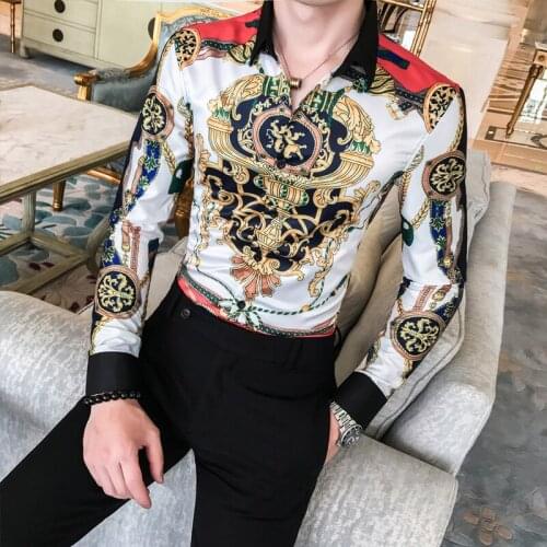 In the autumn of 2019 men long sleeve shirt of cultivate morality male social small flower shirt A236-9805 - P55