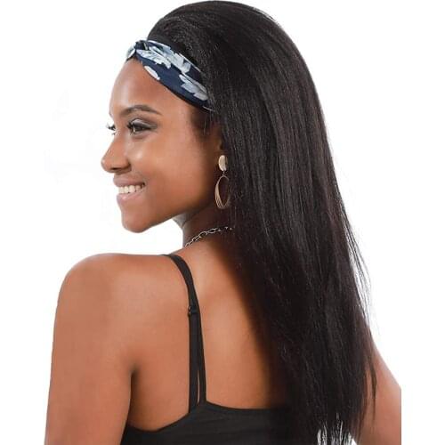 Headband Wig for Black Women Afro Long Synthetic Heat Resistant Straight Wigs Natural Black Yaki Mixed