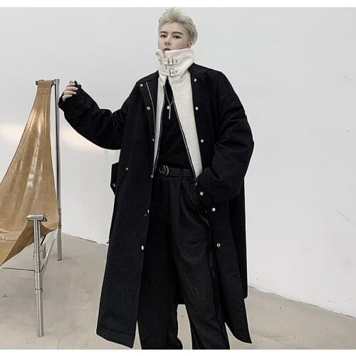 Winter Mens Lambswool Patchwork Long Parka Coat Loose Casual Fake Two Pieces Overcoat Outwear M42