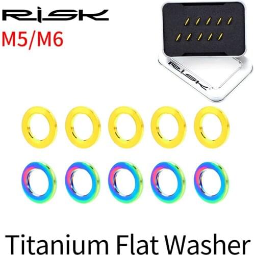 2020 RISK 10pcs TC4 Flat Washer For M5 M6 Titanium Alloy Gasket Bicycle Screw Washers Universal Spacer Cycling Accessories