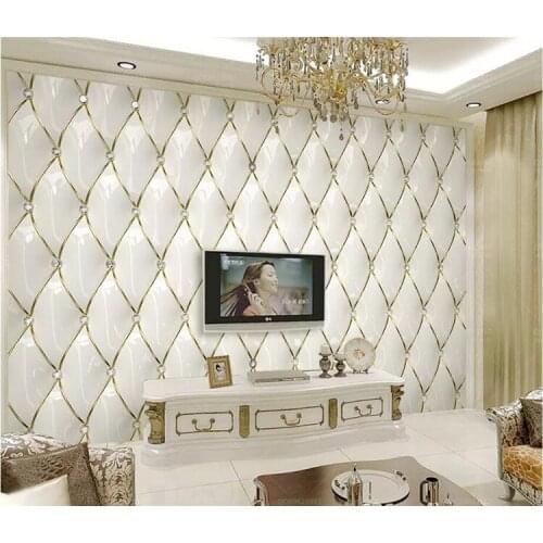 Custom wallpaper 3d mural luxury gold crystal rhombic stitching 3d European soft bag background wall papers home decor