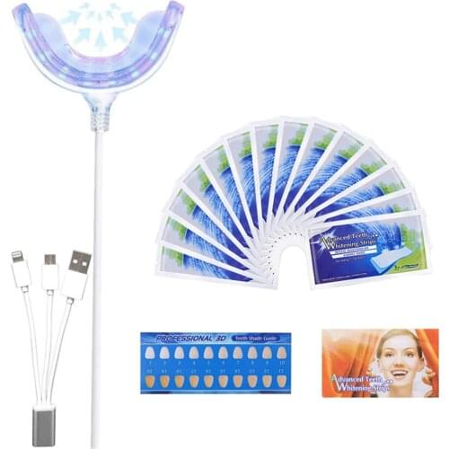 Portable USB Dental Teeth Whitening Device 16 LED Blue Light Oral Hygiene Teeth Whitening Tool + 28 Pcs Teeth Whitening Strips