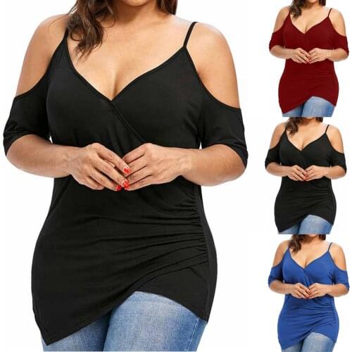 Plus Size Women Clothes 2021 New Fashion Womens Cutout Asymmetric Blouse And Tops Cold Shoulder Tunic Shirt V-Neck Tops