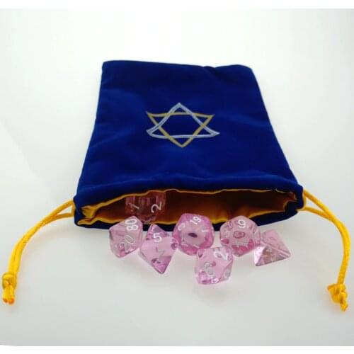 Rollooo Custom Dice Bag with Translucent Pink RPG Dice Set d4 d6 d8 d10 d% d12 and d20