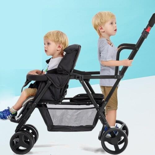 Foldable twin baby stroller second child double stroller easy folding light can lie and sit multiple mode conversion