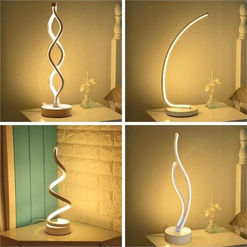 Modern LED Table Lamp Iron Bedside Light Desk Lamp Spiral Wave Dimmable Bedroom Night Light Home Lighting Fixture