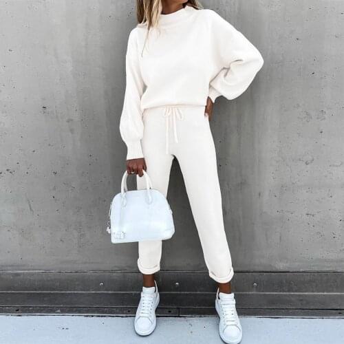 2020 Women Fashion Two Piece Set Tracksuit Autumn Winter Solid Hoodie Pockets Long Pants Sweatwear Sportwear Suit For Women