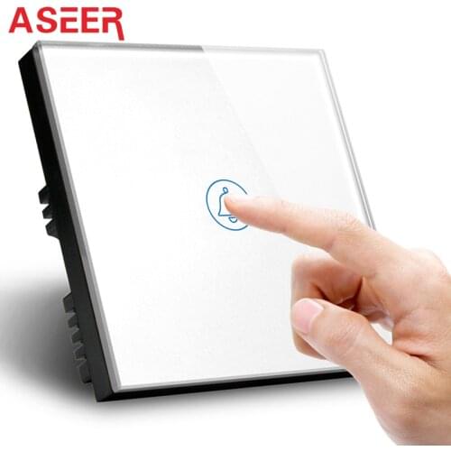 ASEER UK Standard,Touch Screen Door Bell Switch,Gold Tempered Crystal Glass Switch Panel,110-240V,Ding-Dong Door Bell Switch