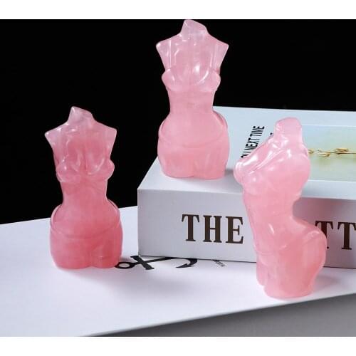 1pc Natural Rose Quartz Stone Goddess Statue Crystal Carved Woman Torso Energy Obsidian Gemstone Body Sculpture Decoration Gifts