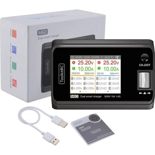 ToolkitRC M6D 500W 15A DC Dual Channel MINI Smart Charger Discharger for 1-6S Lipo Battery Black