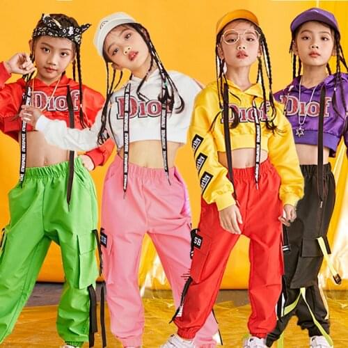 Hip Hop Girls Hooded Top Pants Kids Jazz Dance Costumes Performer Street Dancing Clothes Child Modern Stage Dancewear DNV11075