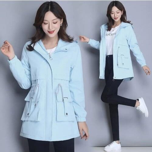 Spring Autumn Casual Loose Trench Coat Womens Long Hooded Windbreakers Female Pocket Zipper Overcoat Plus size 3XL Outwear New