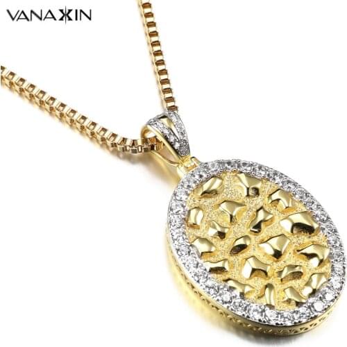 VANAXIN Bling Bling 925 Sterling Silver Pendants & Necklaces For Men Gold Color Rhodium Plated AAA Clear CZ New Arrival HipHop