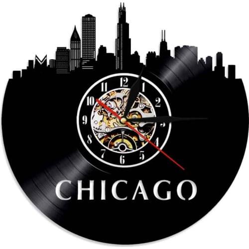 Chicago Illinois Skyline Vinyl 3D Wall Clock Chicago City Skyline Art Minimalist Gift Ideas For Him Her Minimalist Decor