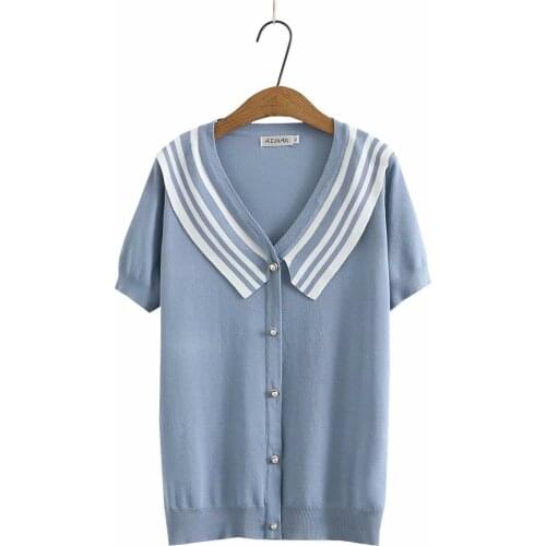 Plus size Lapel contrast color ice silk short sleeves women t shirt 2021 new knitted summer ladies tshirts female T-shirts tops