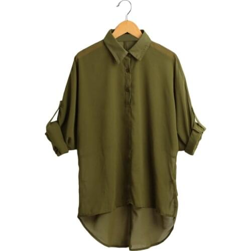 EaseHut 2020 Autumn Women Rolled Long Sleeve Shirts Turn Down Collar Long Casual Ladies Tops S-5XL Solid Plus Size Female Blouse