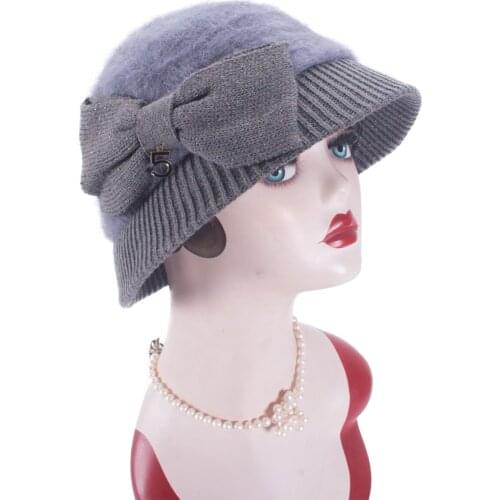 Metallic Vintage Style Womens Bucket Cloche Bow Detail Winter Hats
