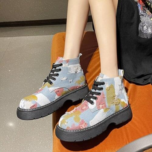 Ins Fashion Marten Boots Women All-match Casual Canvas Shoes Woman Street Trend Ankle Boots Platform Shoes for Women Short Boot