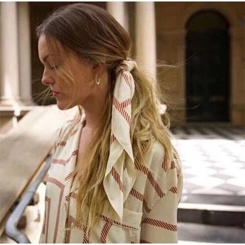 100% SILK Scarf RED creme Monogram Print Striped Woman square Scarves around neck headband For Woman Fashion