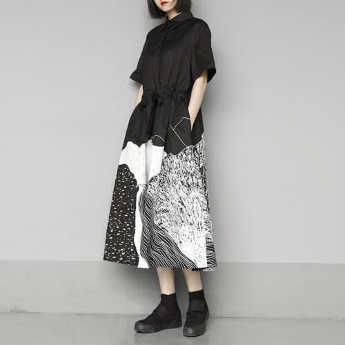 Womens Spring Summer Runway Fashion Casual Loose Print Shirt Dress Female Travel Chic Plus Size Dress TB451