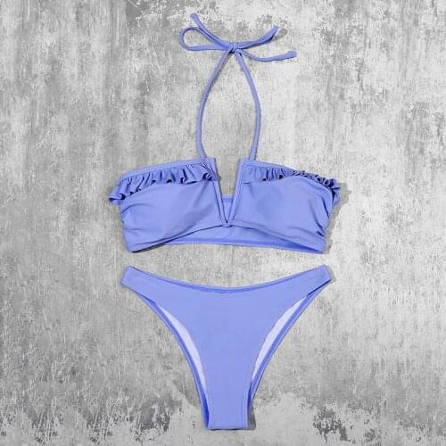 ZTVitality Ruffles V-Neck Sexy Bikinis Push Up Bikini 2021 New Arrival Halter Bandage Swimsuit Low Waist Swimwear Women Biquini