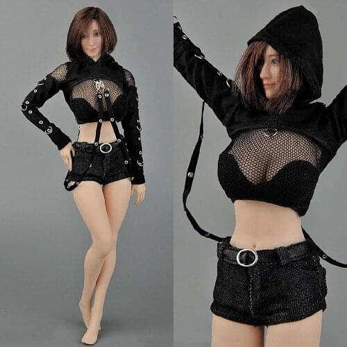 ZYTOYS 1/6 ZY5037 Black Sexy Lace Female Hollow Out Shirts and Pants Set Model Fit 12inch Female Action Figure Body Toys