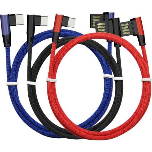 1M Usb C Cable 3.1 Fast Charging 90 Degree Nylon Braided L Type Data Cord Charger for Samsung S8 S9 Note 8 9 Xiaomi Mi6 Mi8