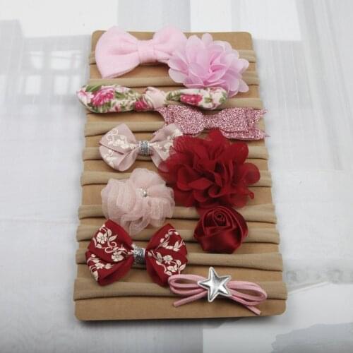 10pcs/lot Fashion Nylon Headband Baby Girls Elastic Hairband Infant Toddler Chiffon Flower Bow Kids Head Band Hair Accessories