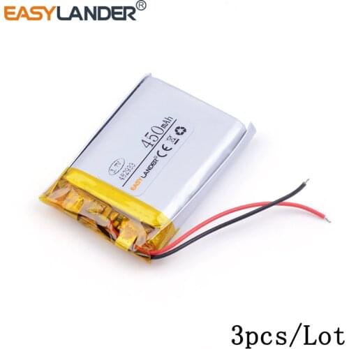 3pcs /Lot 3.7v 482933 450mAh lithium Li ion polymer rechargeable battery For MP3 MP4 GPS PSP Digital Products Driving recorder
