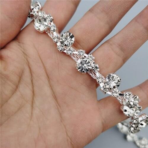 30cm Rhinestone Crystal Chain Bling Diamante Lace Diamond Trim Ribbon Necklace Applique Gem Sparkle Wedding Dress 0.47" Width